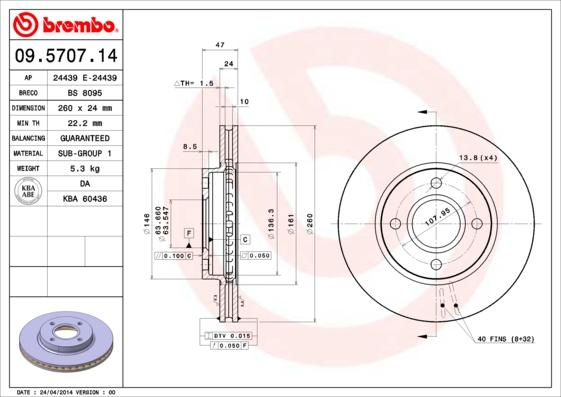 Brembo 09.5707.14 - Jarrulevy inparts.fi