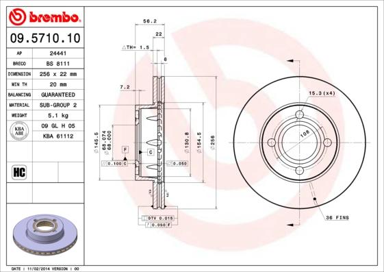 Brembo 09.5710.10 - Jarrulevy inparts.fi