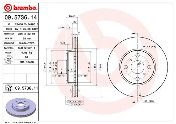 Brembo 09.5736.11 - Jarrulevy inparts.fi