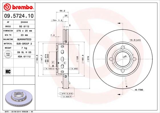 Brembo 09.5724.10 - Jarrulevy inparts.fi