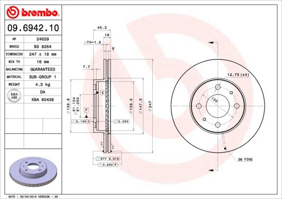 Brembo 09.6942.10 - Jarrulevy inparts.fi