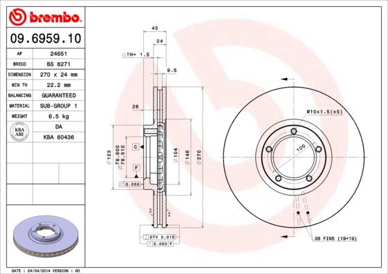 Brembo 09.6959.10 - Jarrulevy inparts.fi