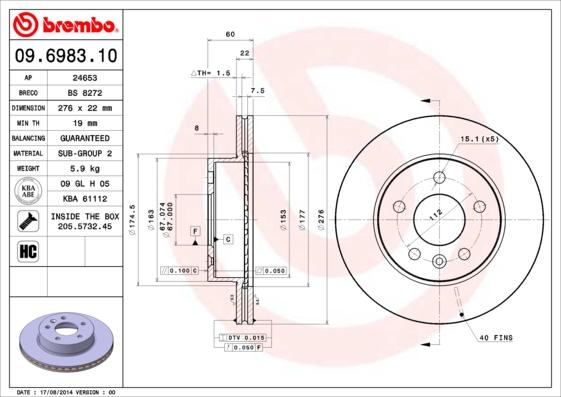 Brembo 09.6983.10 - Jarrulevy inparts.fi