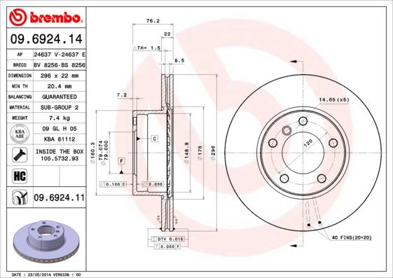 Brembo 09.6924.14 - Jarrulevy inparts.fi