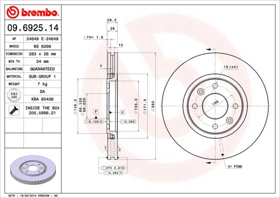 Brembo 09.6925.14 - Jarrulevy inparts.fi