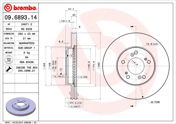 Brembo 09.6893.11 - Jarrulevy inparts.fi