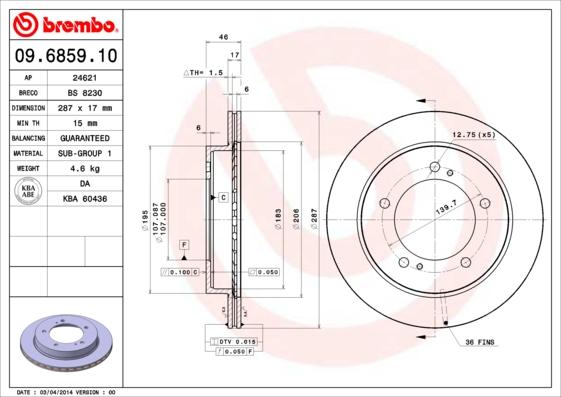 Brembo 09.6859.10 - Jarrulevy inparts.fi