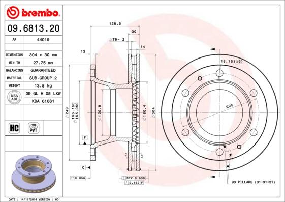 Brembo 09.6813.20 - Jarrulevy inparts.fi