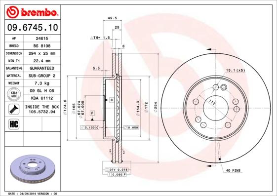 Brembo 09.6745.10 - Jarrulevy inparts.fi