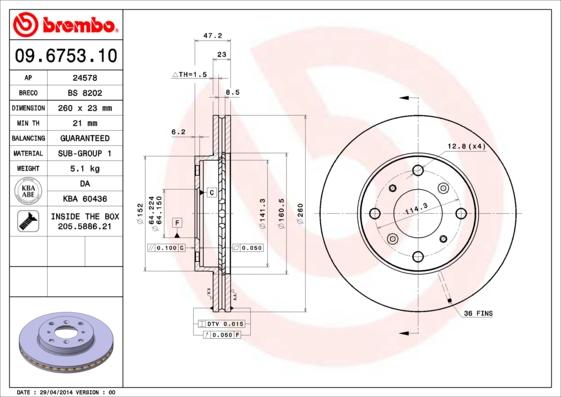 Brembo 09.6753.10 - Jarrulevy inparts.fi