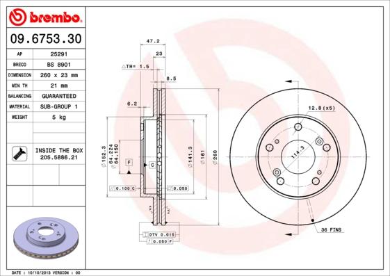 Brembo 09.6753.30 - Jarrulevy inparts.fi