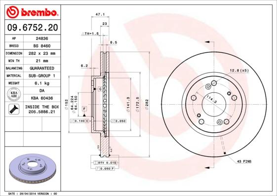 Brembo 09.6752.20 - Jarrulevy inparts.fi