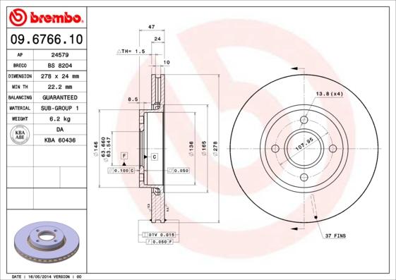 Brembo 09.6766.10 - Jarrulevy inparts.fi