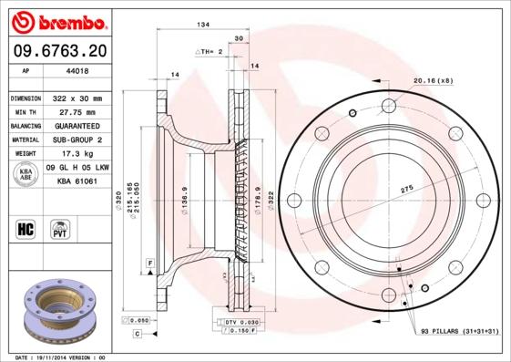 Brembo 09.6763.20 - Jarrulevy inparts.fi