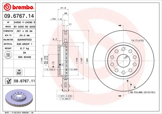 Brembo 09.6767.11 - Jarrulevy inparts.fi