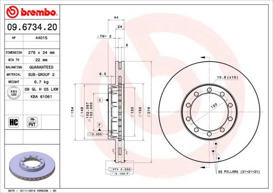 Brembo 09.6734.20 - Jarrulevy inparts.fi