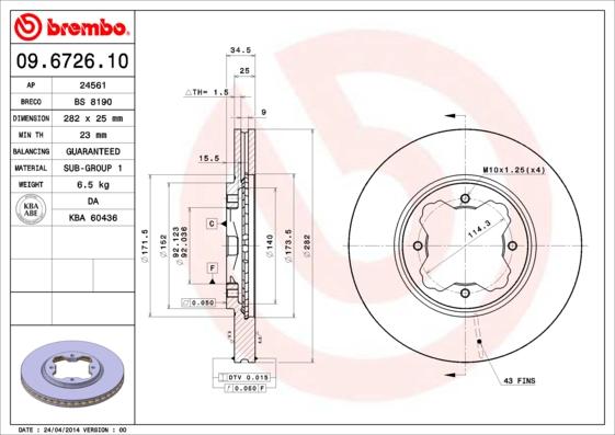 Brembo 09.6726.10 - Jarrulevy inparts.fi