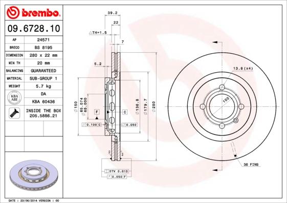 Brembo 09.6728.10 - Jarrulevy inparts.fi