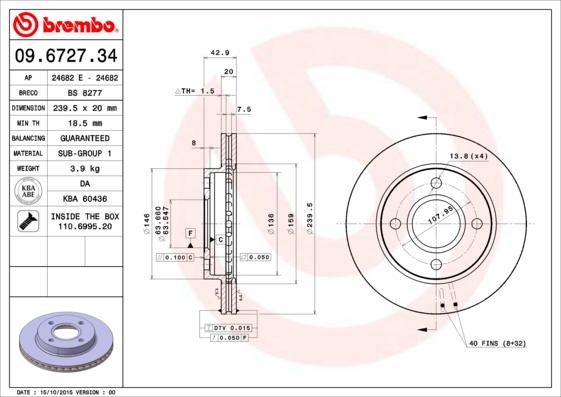 Brembo 09.6727.34 - Jarrulevy inparts.fi