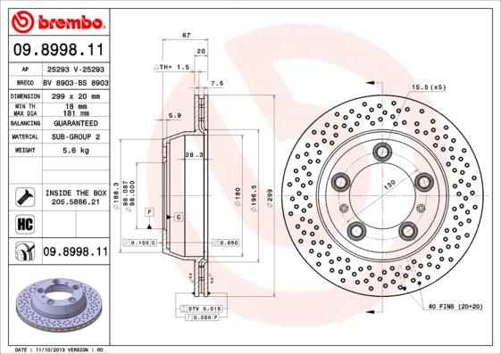 Brembo 09.8998.11 - Jarrulevy inparts.fi