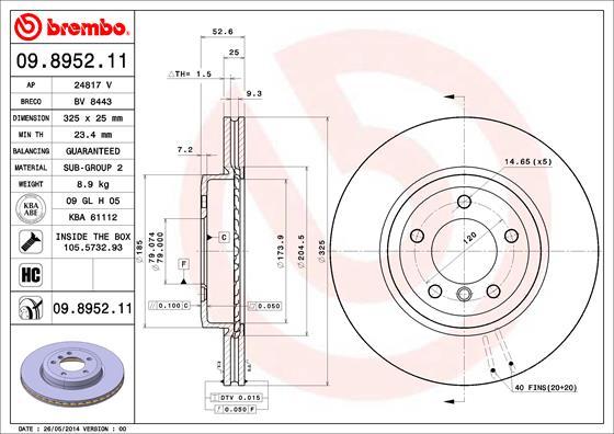 Brembo 09.8952.11 - Jarrulevy inparts.fi