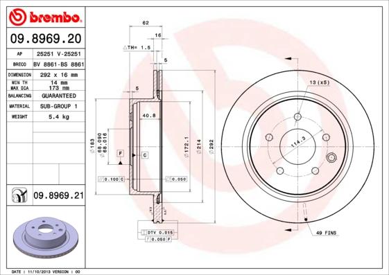 Brembo 09.8969.20 - Jarrulevy inparts.fi