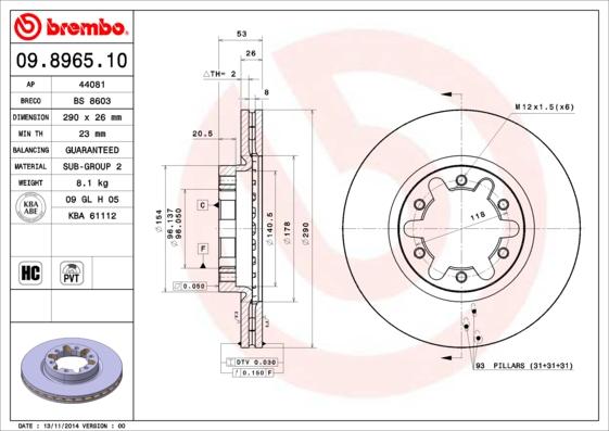 Brembo 09.8965.10 - Jarrulevy inparts.fi