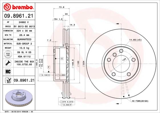 Brembo 09.8961.21 - Jarrulevy inparts.fi