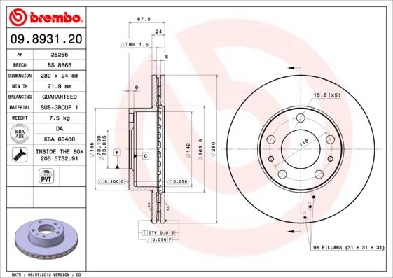 Brembo 09.8931.20 - Jarrulevy inparts.fi