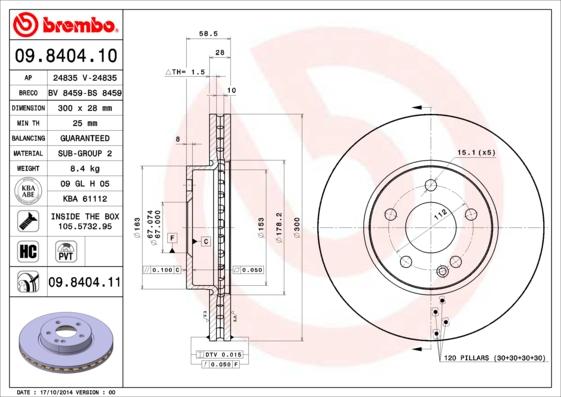 Brembo 09.8404.11 - Jarrulevy inparts.fi