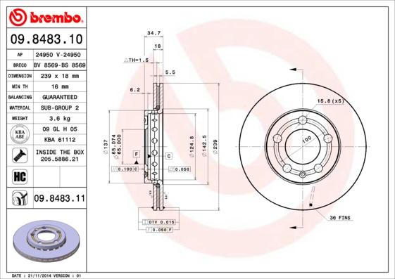 Brembo 09.8483.10 - Jarrulevy inparts.fi