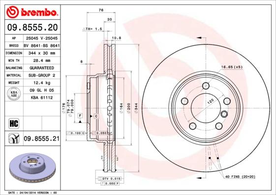 Brembo 09.8555.20 - Jarrulevy inparts.fi