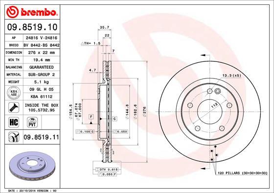 Brembo 09.8519.10 - Jarrulevy inparts.fi