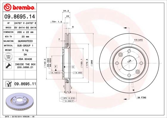 Brembo 09.8695.11 - Jarrulevy inparts.fi