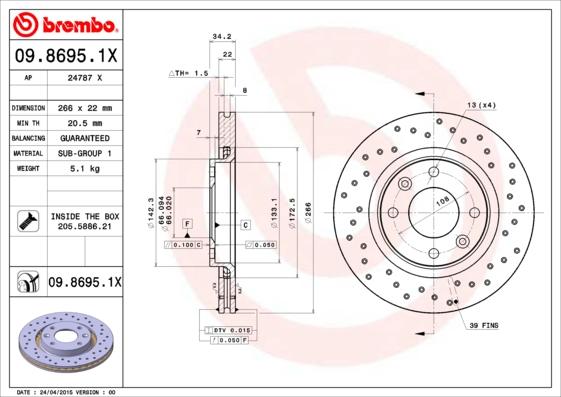 Brembo 09.8695.1X - Jarrulevy inparts.fi