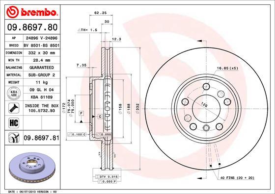 Brembo 09.8697.80 - Jarrulevy inparts.fi