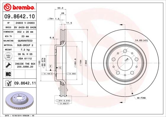 Brembo 09.8642.10 - Jarrulevy inparts.fi