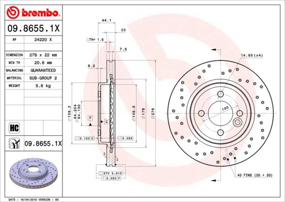 Brembo 09.8655.1X - Jarrulevy inparts.fi