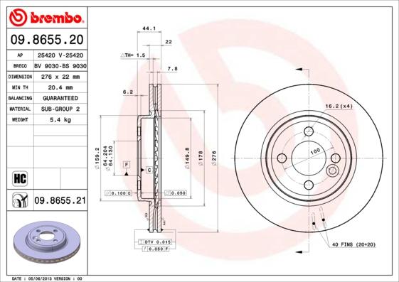 Brembo 09.8655.21 - Jarrulevy inparts.fi