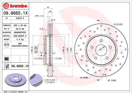 Brembo 09.8665.1X - Jarrulevy inparts.fi