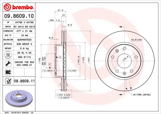 Brembo 09.8609.10 - Jarrulevy inparts.fi