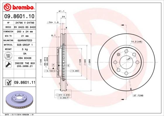 Brembo 09.8601.10 - Jarrulevy inparts.fi