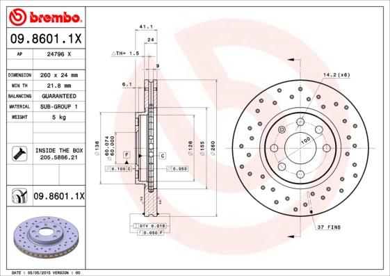 Brembo 09.8601.1X - Jarrulevy inparts.fi