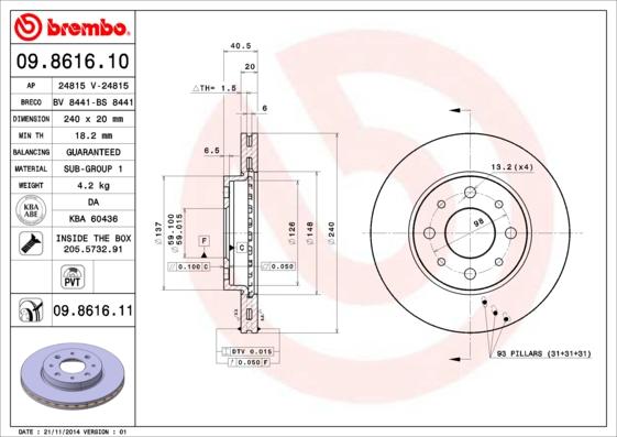 Brembo 09.8616.10 - Jarrulevy inparts.fi