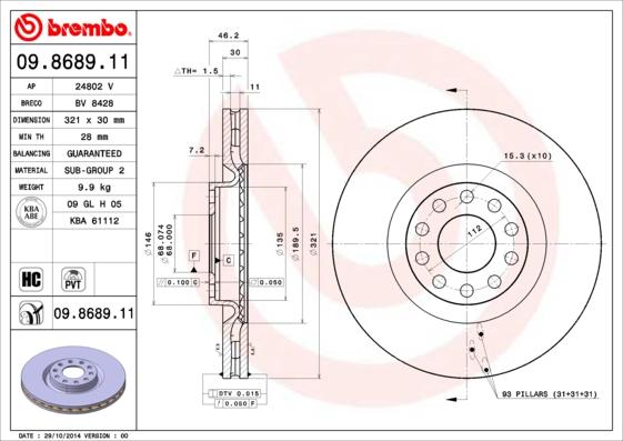 Brembo 09.8689.11 - Jarrulevy inparts.fi