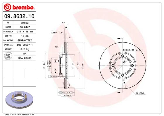 Brembo 09.8632.10 - Jarrulevy inparts.fi