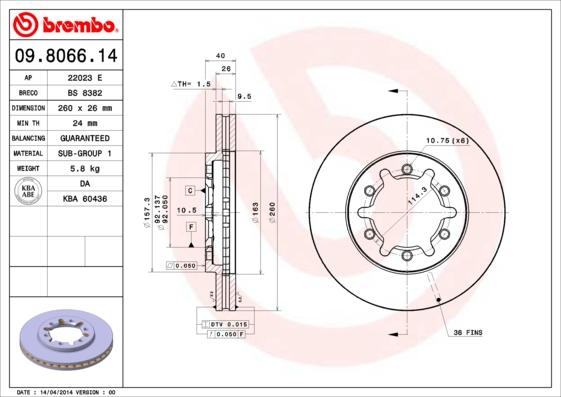 Brembo 09.8066.14 - Jarrulevy inparts.fi