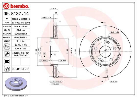 Brembo 09.8137.11 - Jarrulevy inparts.fi