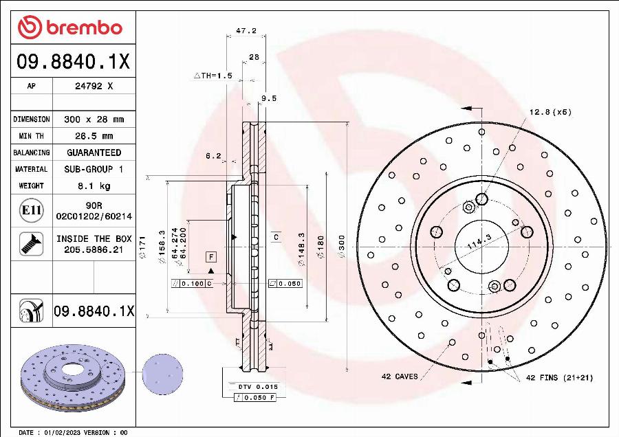 Brembo 09.8840.1X - Jarrulevy inparts.fi