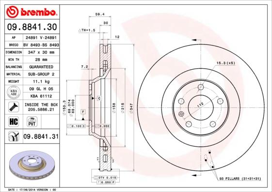 Brembo 09.8841.31 - Jarrulevy inparts.fi